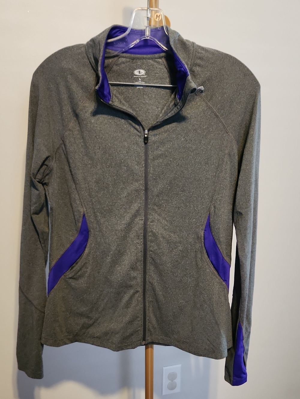 Athletic Works Gray Full-Zip Jacket with Purple Trim - Women